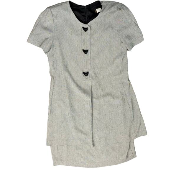 Vintage 80s Gray Black Houndstooth Boomerang Button Blouson Dress size 12 - Picture 1 of 12